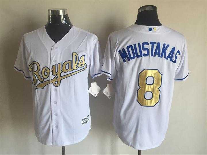 Majestic Kansas City Royals #8 Mike Moustakas White 2015 World Series Champions Gold Program Stitched MLB Jersey,We sell and wholesale Majestic Kansas City Royals #8 Mike Moustakas White 2015 World Series Champions Gold Program Stitched MLB Jersey on line form chian!